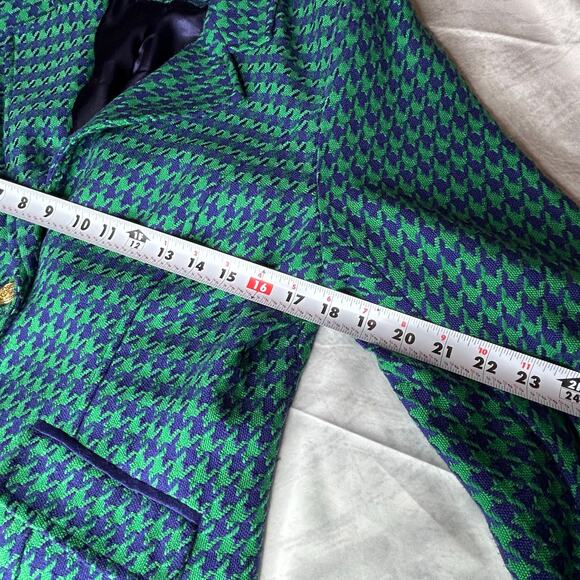 Joan Rivers Blazer Jacket Women 10  Green Blue Houndstooth Holiday Office Comfy - Picture 8 of 9